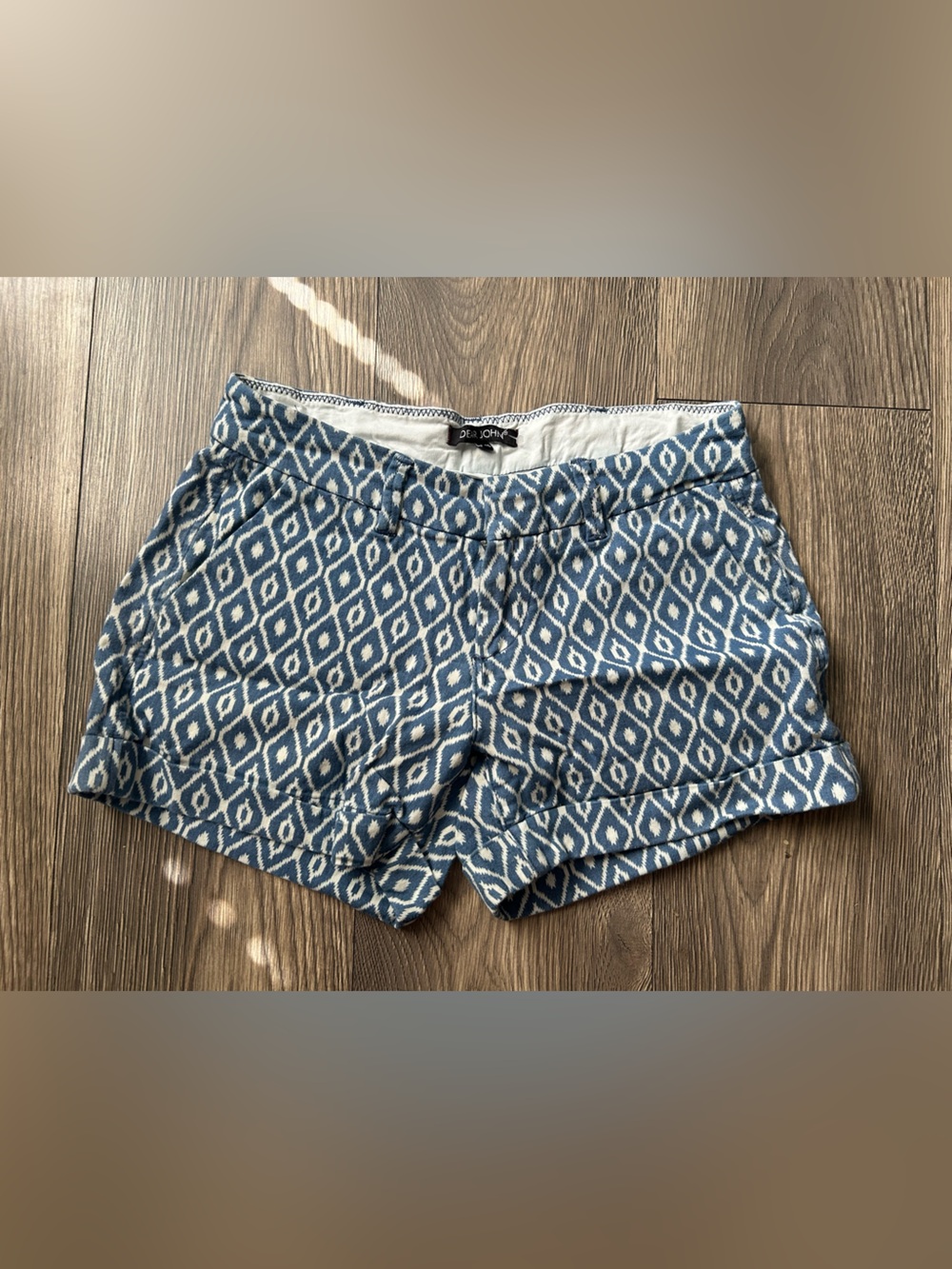 Dear John Blue and White Geometric Men’s Flat Front Shorts